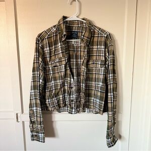 Faded Glory Tan and Blue Plaid Shirt